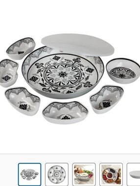 7 Piece Melamine Lazy Susan With Cover Divided Serving Dishes Grey new 2026